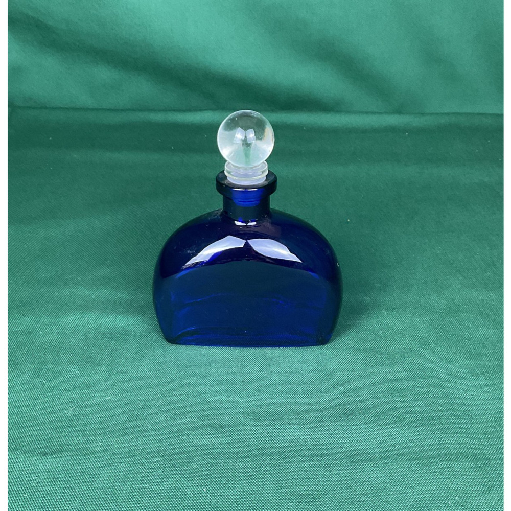 Cobalt Blue Glass Perfume Bottle Decanter Vintage Style Clear Round Stopper Vase